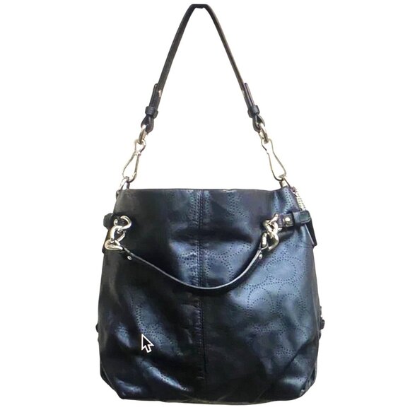 Coach 2011 Brooke Black Signature Perforated Leather Convertible Hobo Bag Silver - Picture 1 of 12